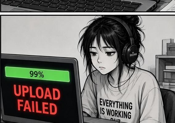 Panel 4: 99% then UPLOAD FAILED