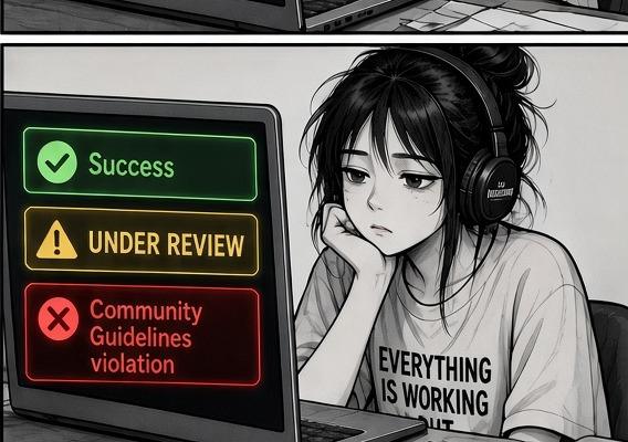 Panel 6: Success + Under Review + Community Guidelines violation