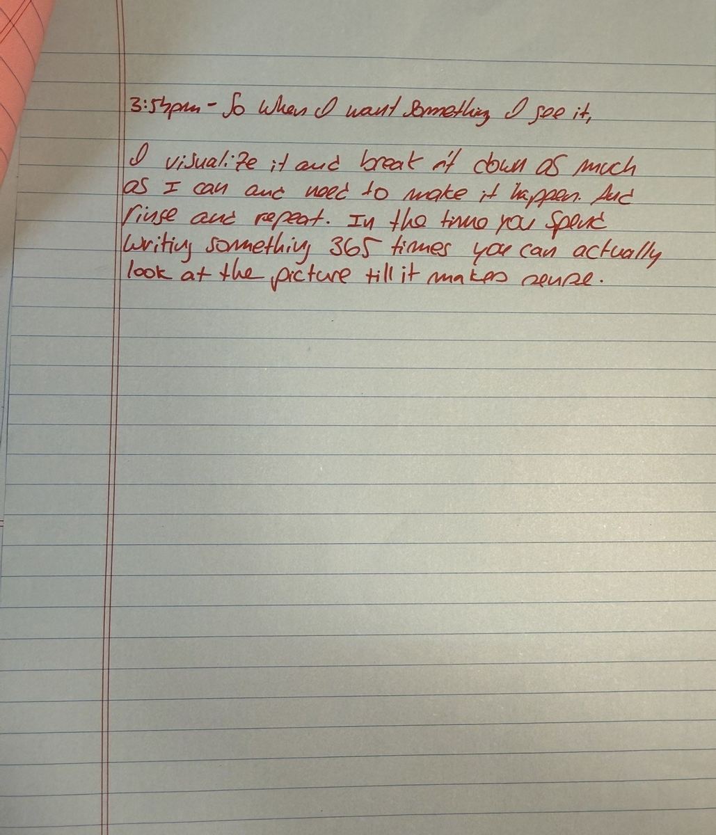 Handwritten original — My Manifesto on Manifesting, page 2, so when I want something, by Maya3ee Rainha, 6 August 2026, 3:54pm